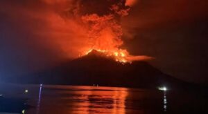 Volcano eruption: The violent eruption of the Luhon volcano in Indonesia.